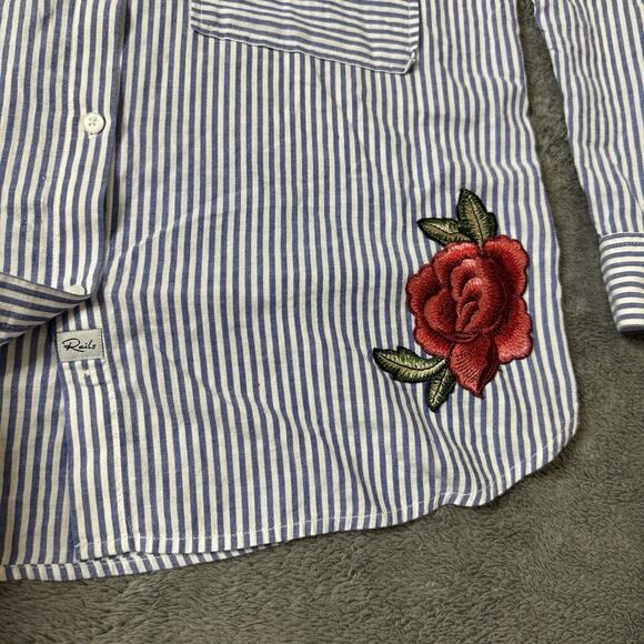 Rails Womens Floral Shirt Button Up Top Frances Banker Stripe Embroidered Small - Picture 4 of 10